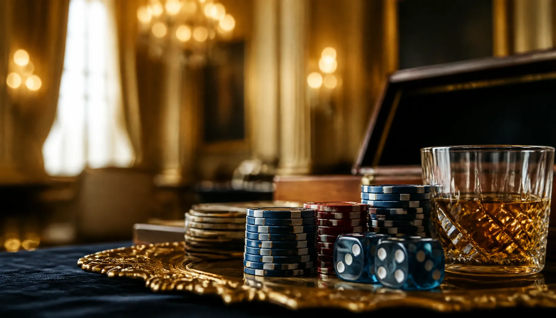 Close-up of gleaming gold coins scattered on deep emerald velvet surface with cinematic warm lighting